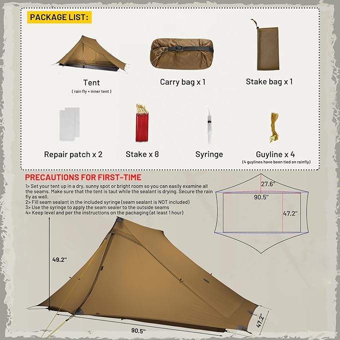 LANSHAN Ultralight Tent 3-Season Backpacking Tent for 1-Person or 2-Person Camping, Trekking, Kayaking, Climbing, Hiking