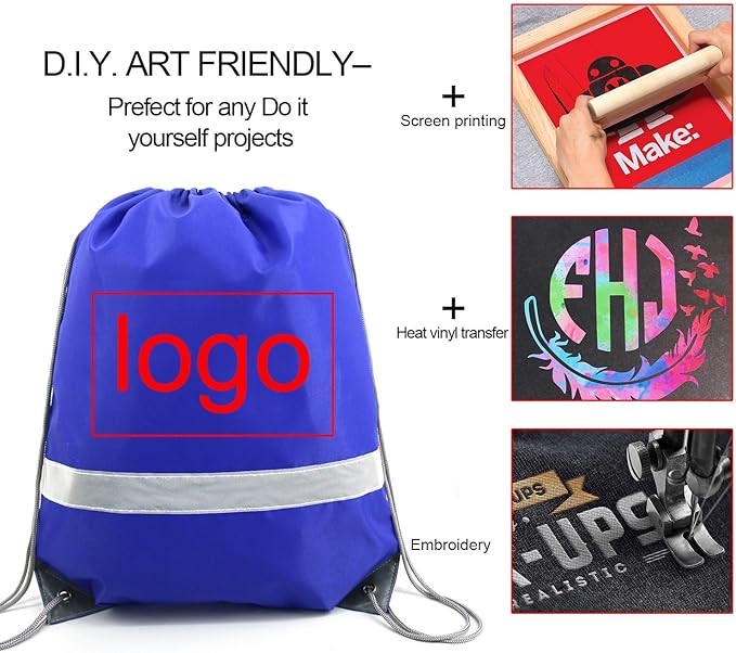 BeeGreen Drawstring Backpack Bags 20,30,50 Packs Reflective String Bags for Gym Sport Trip Cinch Sack DIY for Women Men