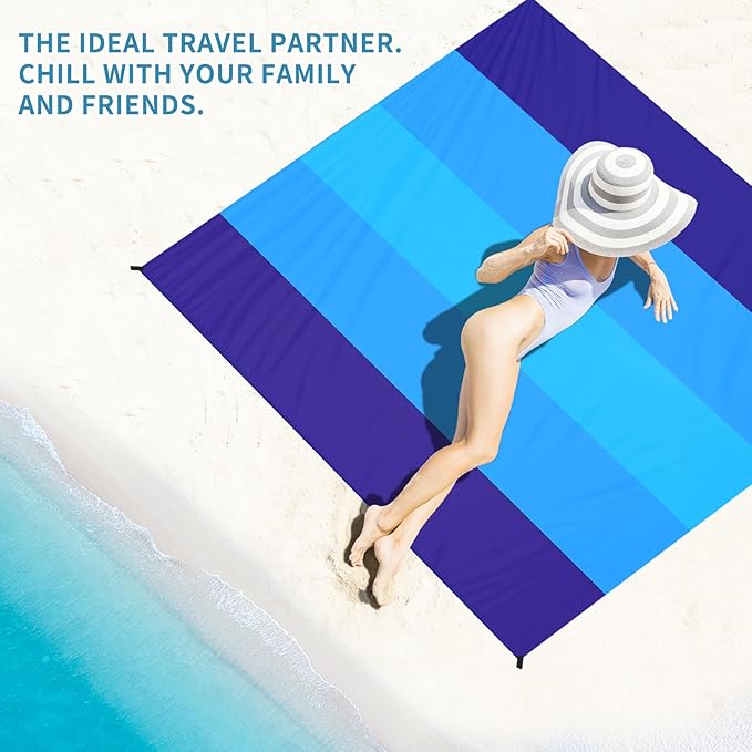 BYDOLL Beach Blanket Sandproof Waterproof 78''×81'' 1-4 Adults Compact Lightweight Oversized Beach Blanket Large Picnic Mat Beach Blanket for Travel Camping Hiking Picnic