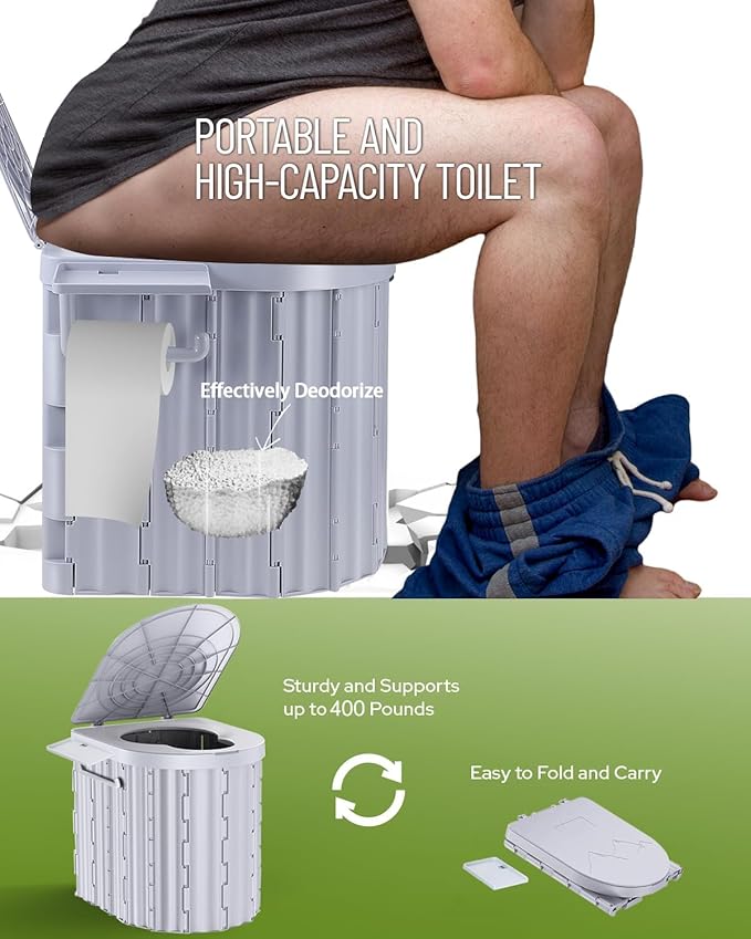Camping Toilet with Pop-Up Privacy Tent and Liquid Waste Gel, Portable Toilet for Camping with Large Tent, Ergonomic Potty Provides Enhanced Comfort, Suitable for All Ages