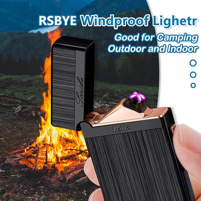 Electric Lighter, Plasma Dual Arc Lighter, USB Rechargeable Lighter, Windproof Flameless Lighter, Pocket Metal Lighter with LED Battery Indication for Candles, Incense, Camping (Balck)