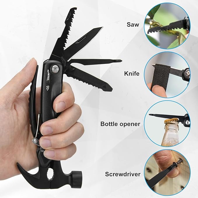 BIIB Stocking Stuffers Gifts for Men, 12 in 1 Hammer Multitool Camping Essentials, Mens Gifts for Christmas, Dad Gifts for Him Husband Grandpa Camping Gear, Unique Gifts for Men Who Have Everything