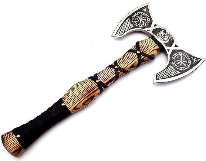 Double Sided Axe | Viking Axe with Solid Wood Handle | Ragnar Axe Hatchet | Unique Camping Hatchet Axe with Forged Steel Structure for Men’s