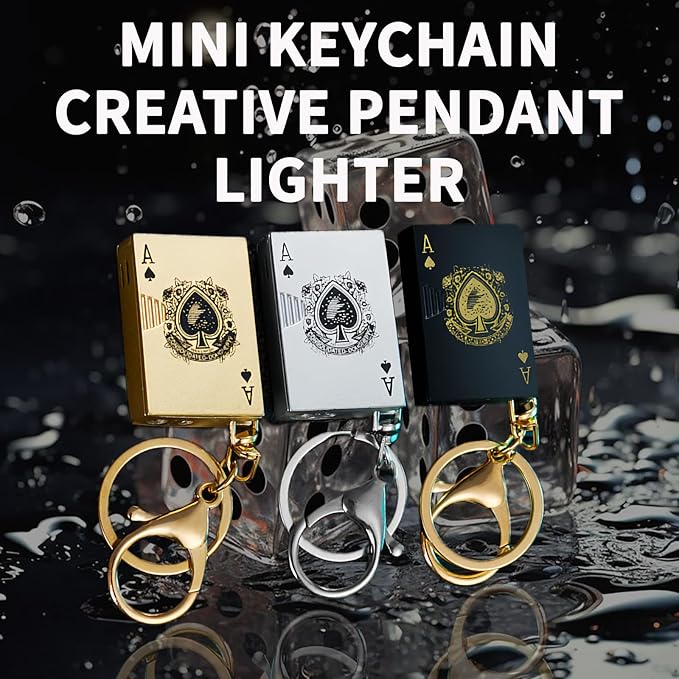 Playing Card Lighter Refillable Novelty Cool Keychains Lighter for Fireplace Candle Camping BBQ (Without Butane) (04)
