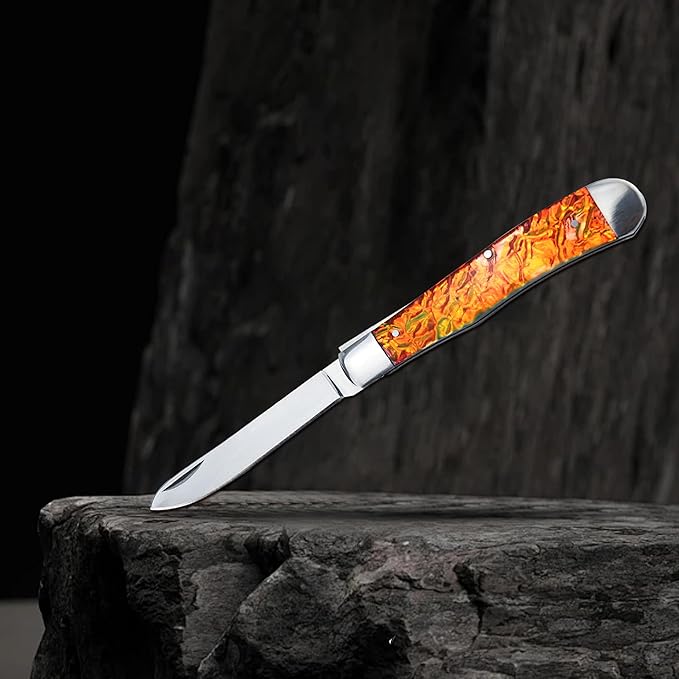 ALBATROSS Traditional Stainless steel Folding Pocket Knives with 2 Blades, FK060 (Orange)