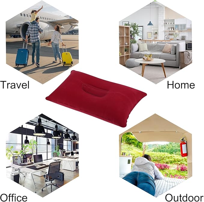 PATIKIL Inflatable Pillow, 2 Pack Squared Ultralight Camping Travel Pillow Desk Rest Neck Support for Hiking Backpacking Office, Red