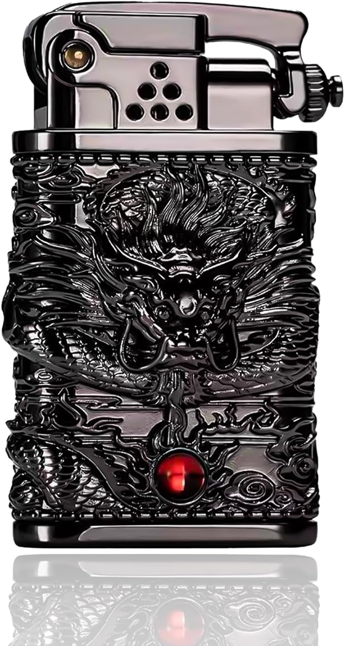 Cool Embossed Design Kerosene Wheel Lighter Refillable Eco-Friendly, Vintage Dazzling & Ultra-Cool, Unique for Men Candles Gift Camping BBQ (No Kerosene) (4#)