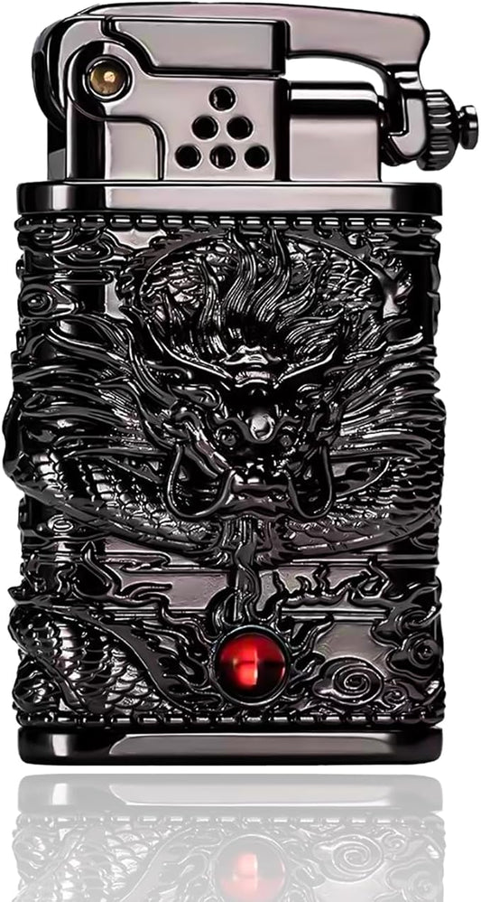 Cool Embossed Design Kerosene Wheel Lighter Refillable Eco-Friendly, Vintage Dazzling & Ultra-Cool, Unique for Men Candles Gift Camping BBQ (No Kerosene) (4#)