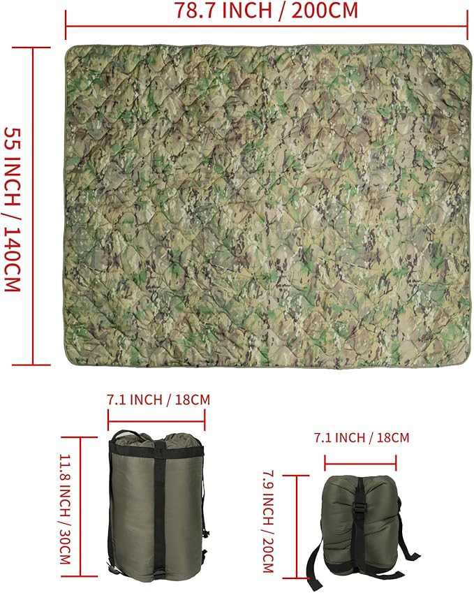 Poncho Liner Military Woobie Blanket Multicam Camo Woobie with Compression Carry Bag for Outdoors Hiking Jungle Hunting Gear