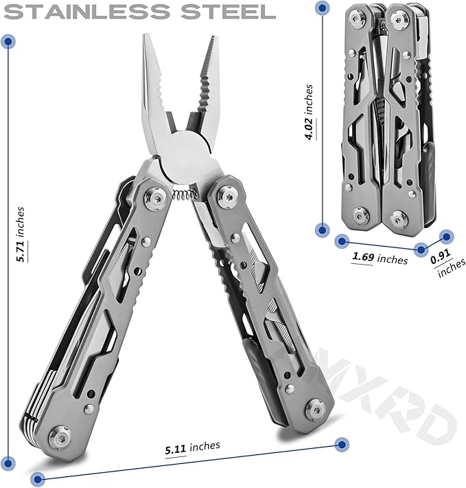 Multitool, 15-in-1 Stainless Steel Multi Tool, Folding Pocket Plier with Nylon Sheath, Perfect for Outdoor, Survival, Camping, Hiking, Simple Repair, Gift for Men, Dad, Husband