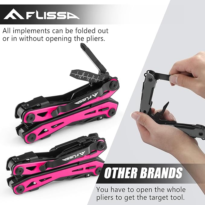 FLISSA 16-in-1 Multi Tool Pliers, Stainless Steel EDC Multitool with Pocket Knife, Belt Clip and Oxford Pouch, Self-locking Multipurpose Utility Multi-Tool for Camping Survival Outdoor Activities