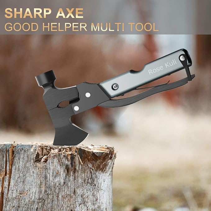 Multitool Camping Accessories Gifts for Men Dad, 18 in 1 Survival Compact Hatchet Multi Tools with Knife Axe Hammer Saw Screwdrivers Pliers Bottle Opener for Hunting Hiking Fishing