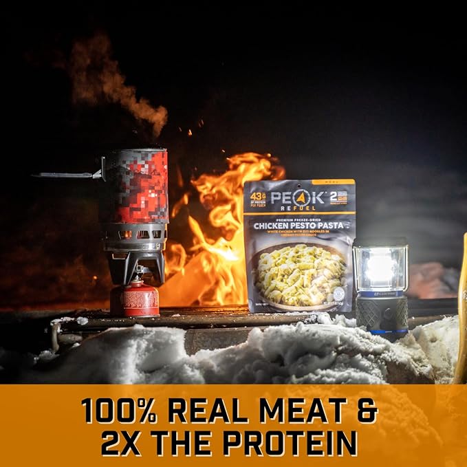 Peak Refuel Chicken Pesto Pasta| Premium Freeze Dried Camping Food | Backpacking & Hiking MRE Meals | Just Add Water | 100% Real Meat | 43g of Protein | 2 Serving Pouch