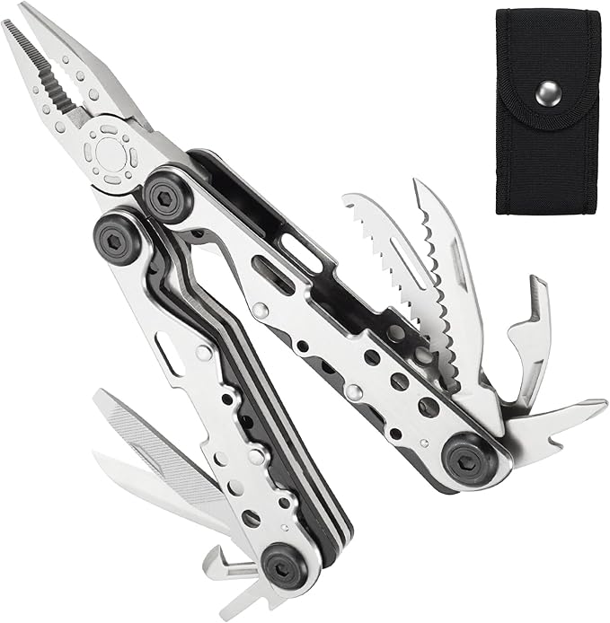 Multitool,13-in-1 Multitools Pliers with Nylon Sheath,Professional Stainless Steel Multi-Tool for Outdoor,Survival,Camping,Hiking,Simple Repair(13 in 1-Natural)