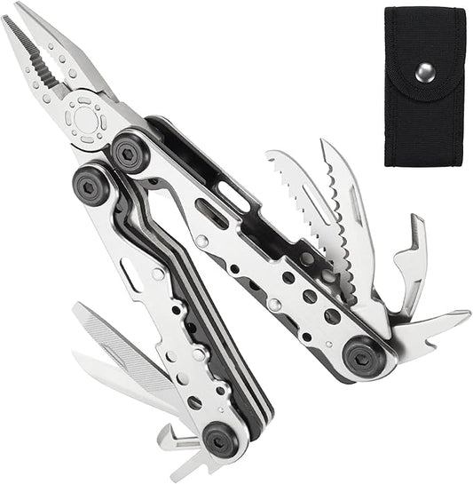 Multitool,13-in-1 Multitools Pliers with Nylon Sheath,Professional Stainless Steel Multi-Tool for Outdoor,Survival,Camping,Hiking,Simple Repair(13 in 1-Natural)