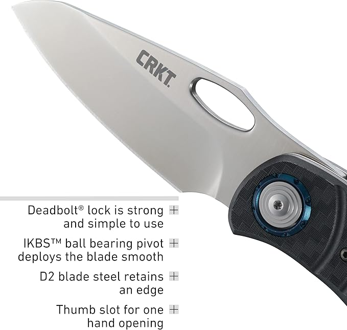 CRKT Trask Folding Pocket Knife: D2 Blade Steel, Deadbolt Lock, Everyday Carry, Plain Edge Sheepsfoot Blade with Satin Finish, Thumb Hole Open, Nylon Handle 5375