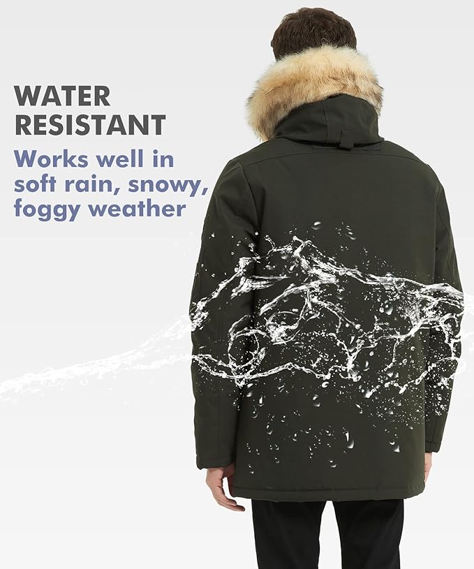 PUREMSX Winter Jackets for Men, Insulated Thick Warm Padded Puffer Coat with Fur Hood