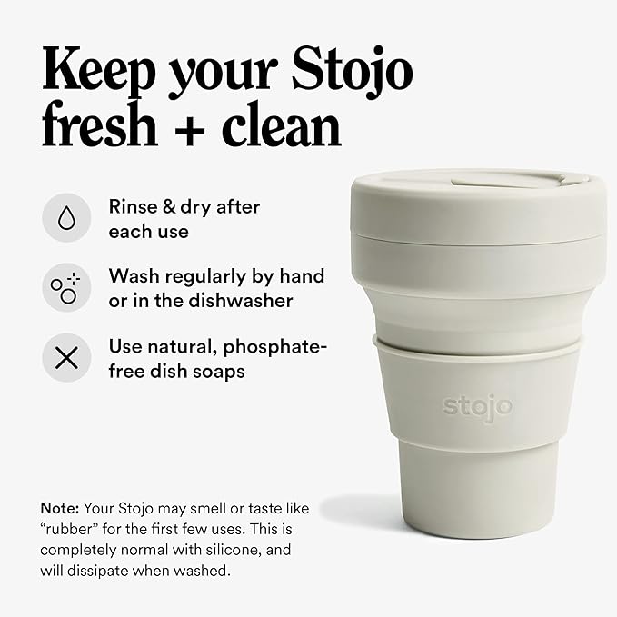 STOJO Collapsible Travel Cup - Oat, 12oz / 355ml - Reusable To-Go Pocket Size Silicone Cup for Hot and Cold Drinks - Perfect for Camping and Hiking - Microwave & Dishwasher Safe
