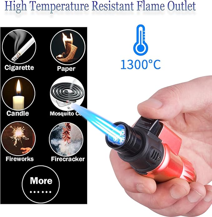 Torch Lighter, 2 Pack of Jet Flame Butane Lighter Refillable Gas Lighter Windproof Lighters Jet Torch Lighter for Candle, Campfire, Kitchen,Grill, Camping(without Butane)-Black+Red