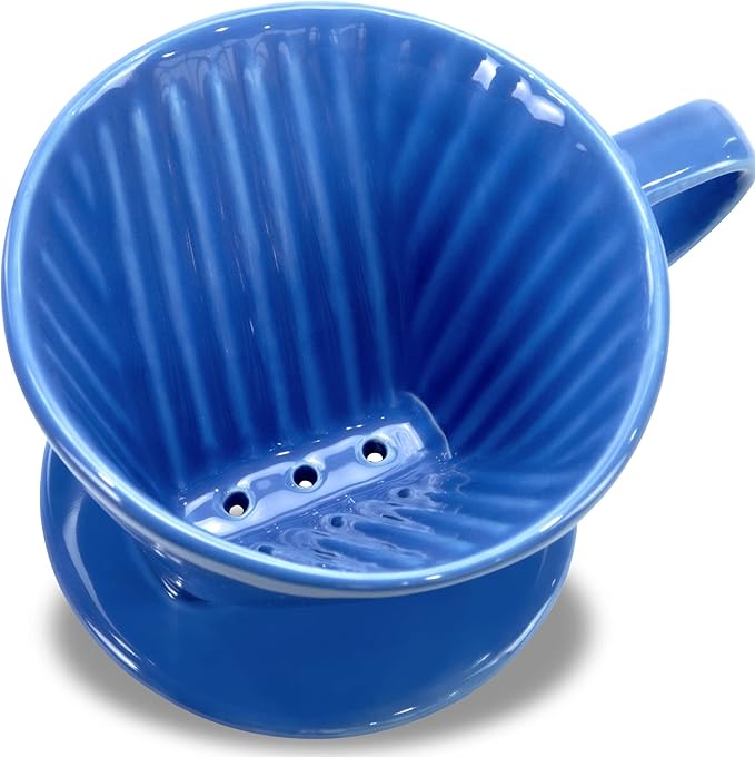 Pour Over Ceramic - Coffee Dripper Ceramic Coffee Maker with 3 Holes Flat Bottom, Porcelain Slow Filter Cone for Travel, Camping, Office, Home, Coffee Maker Brewโฆ