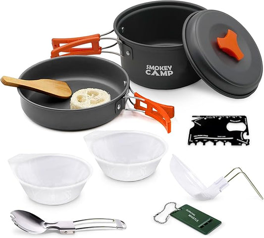 Camping Cookware Mess Kit Set with Stove - Backpacking Compact Camping Cookware, All in One Non-Stick Camping Cooking Set, Portable Stove, Hiking, Picnic, Outdoor & Camping Cookware Set