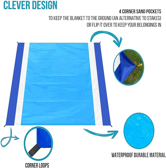 Beach Blanket Large Size 82"x78" Sand Free Waterproof Quick Drying Outdoor Camping for 3-6 Adults,Soft Comfortable Durable for Camping Beach Park Travel Family