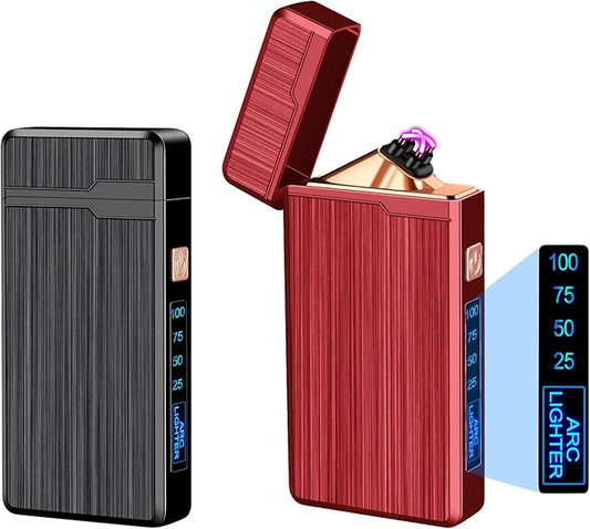 2 Pack Electric Lighter,USB Rechargeable Lighter, Plasma Dual Arc Lighter, Windproof Flameless Lighter, Pocket Metal Lighter with LED Battery Indication for Indoor Outdoor (Black&Red)