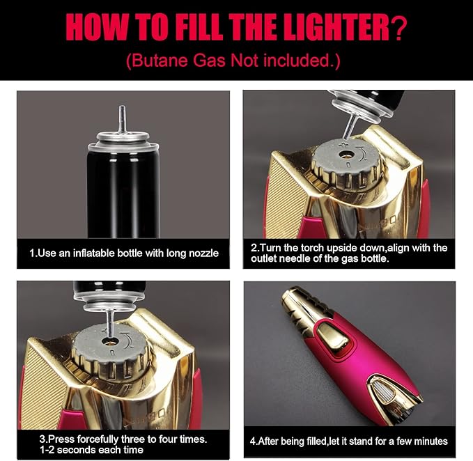JOBON Pocket Torch Lighter, Gift Idea (Butane Free), Professional Reusable Single Jet Flame Gas Lighter, Kitchen BBQ Camping Candle (Pink)