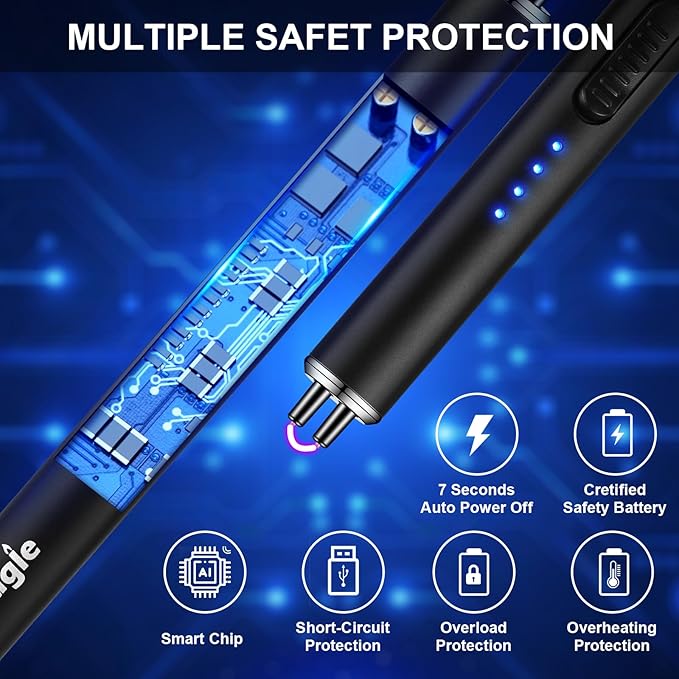 Electric Candle Lighter Upgraded USB Type-C Rechargeable Candle Lighter Windproof Flameless Plasma and LED Battery Display Arc Safety Candle Lighter for Candle Grill Camping