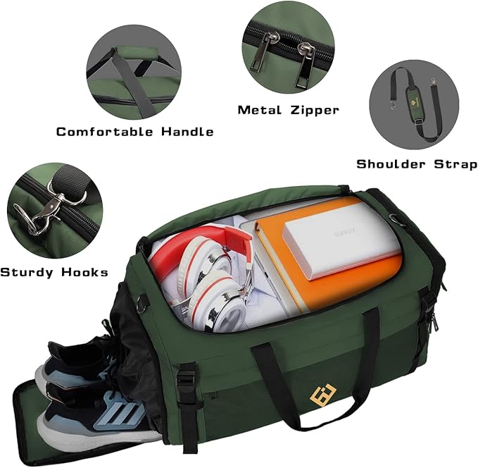 Eackrola Large Sports Gym Bag, Travel Duffel bag with Wet Pocket & Shoes Compartment for men women, 65L, Lightweight