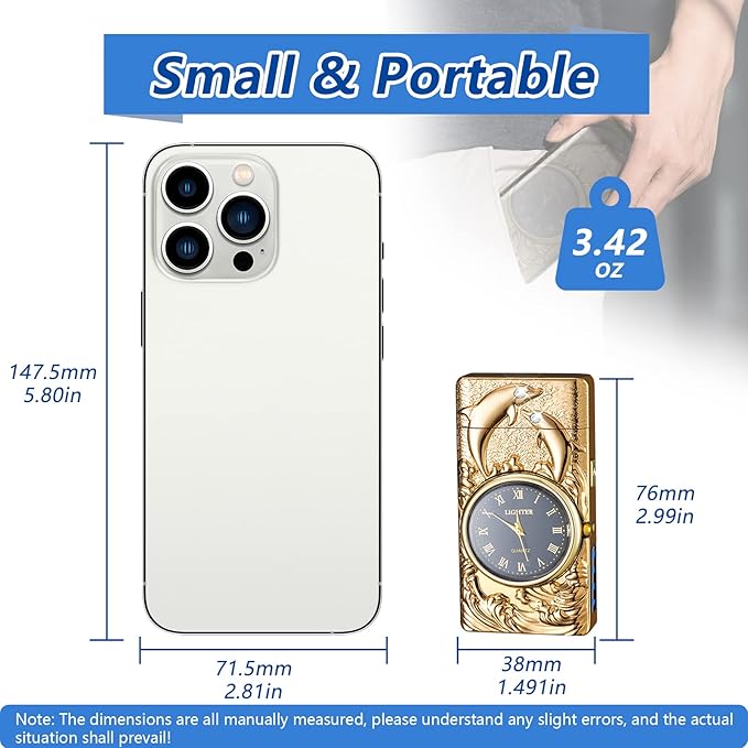 Electric Lighters Rechargeable USB Windproof Flameless Plasma Arc lighters with Clock dial Luxury Vintage Fancy Cool lighters for Candle Gift for Man (Gold)
