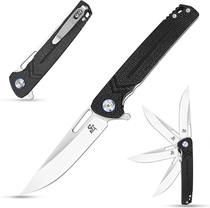 Sitivien ST140 Folding Knife Pocket Knife, D2 Blade Micarta Handle EDC Tool Knife for Outdoor Camping Hiking Hunting(Black) …