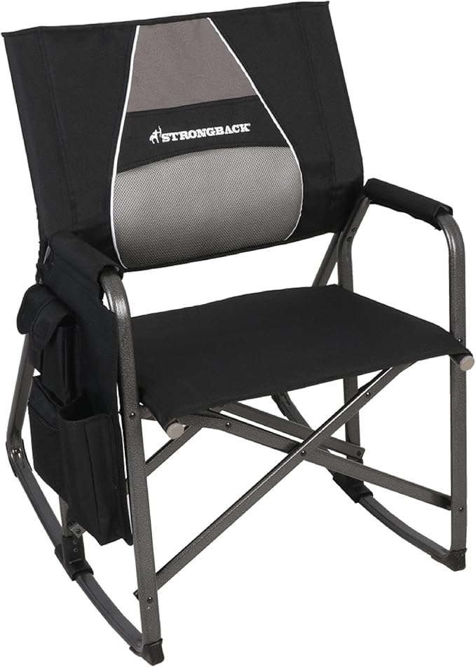 STRONGBACK Director with Innovative Lumbar Back Support Heavy Duty Camping Chair with Side Table