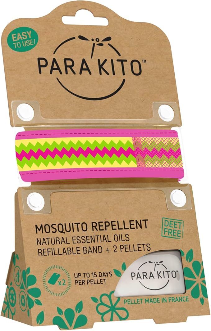 PARA'KITO Mosquito Insect & Bug Protection Wristband - Mosquito Stickers, Bug Spray Alternative - Summer Essentials, Beach Accessories, Hiking & Camping Essentials - Natural Essential Oils (Pink Inka)