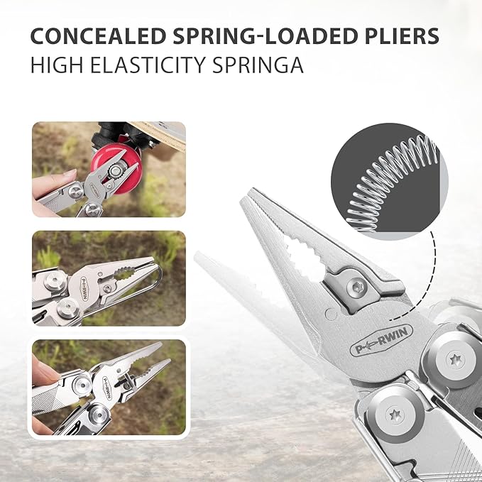 Multitool, 13-in-1 Stainless Steel Multi-Tool Pliers with Sheath, Safe Locking, Carabiner, Professional Pocket Tools for Fishing & Camping