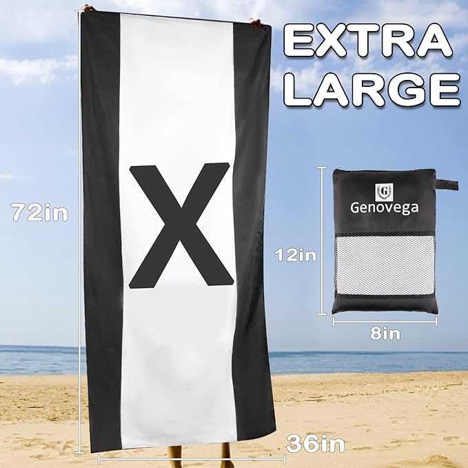 Genovega Oversized Monogrammed Microfiber Beach Towels Sandproof Compact for Men Women