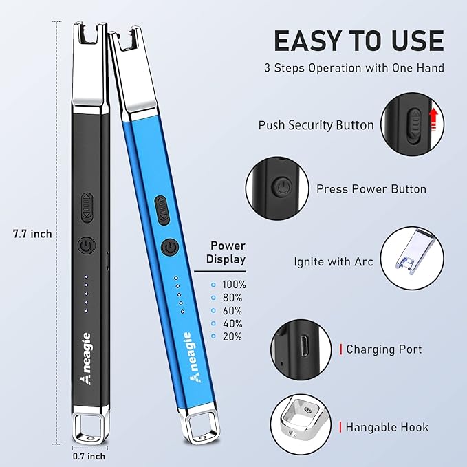 Lighter Electric Candle Lighter 2 Packs Upgraded Rechargeable Candle Lighter with LED Flashlight Windproof Flameless and Hanging Hook LED Battery Display Arc Lighter for Candle Grill Camping