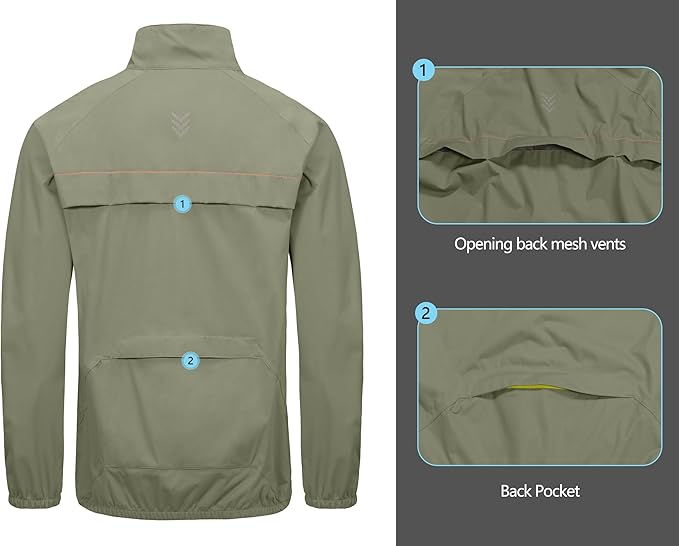 Little Donkey Andy Men's Cycling Jacket, Waterproof Lightweight Windbreaker, Packable