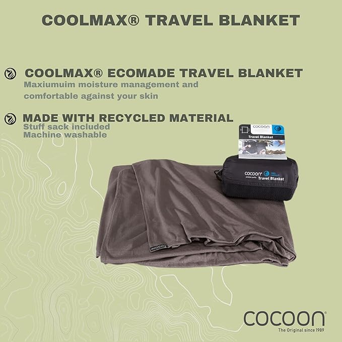 COCOON - Coolmax Travel Blanket | Compact Throw Blanket for Camping and Hiking | Fits in Backpack | Attaches to Luggage | Travel Essential | Fast Drying (Regular 70" x 55")