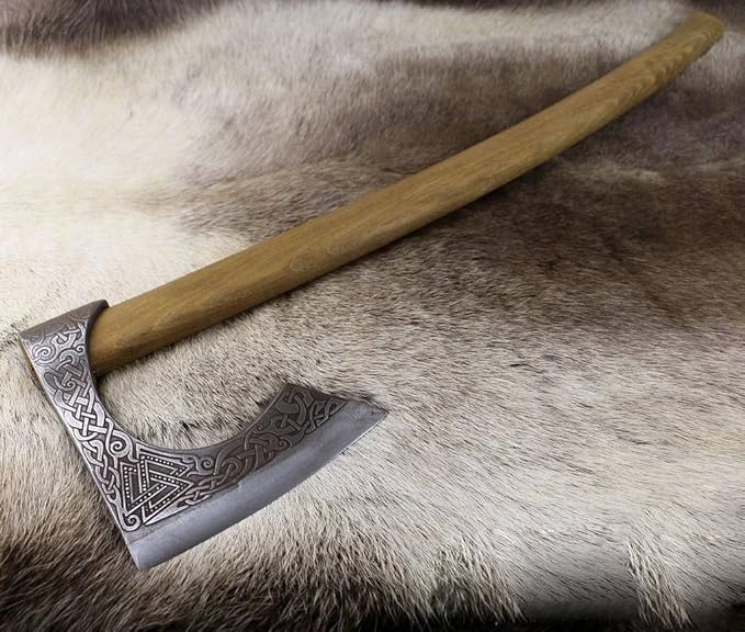 Handmade Viking Axe Real Carbon Steel Axe with Leather Sheath Camping Bearded Axes & Hatchets Hunting Axe Valentine's Day Gift, Camping & Hiking Cosplay Axe Gift for him (VK-Ax-6)