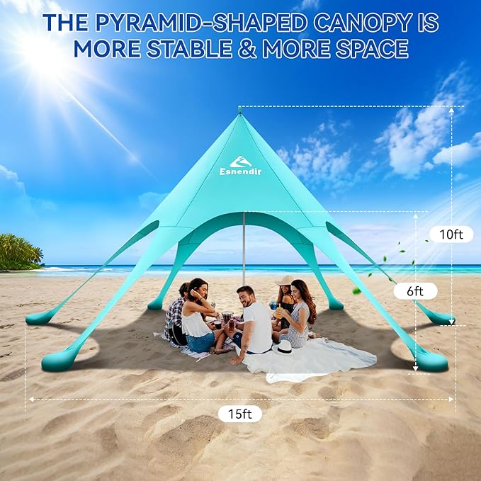 Beach Tent Sun Shelter & Portable Beach Canopy UPF 80+ UV Protection, Beach Shade Canopy with 6 Sandbags, Sand Shovel Ground Pegs for Outdoor Camping, Picnics (12x12ft, Turquoise)