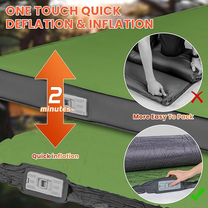 Self Inflating Sleeping Pad with Built-in Electric Pump, 4" Ultra Thick Memory Foam Double Camping Mattress, Fast Deflating Camping Sleeping Pad, 4 Season Insulated Sleeping Pad for Camping, Tent, Car