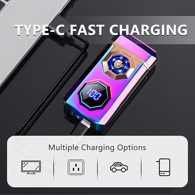 SKRFIRE Electric Lighter Rechargeable USB C Arc Plasma Lighter High Power Flame Cool Lighter Windproof Electronic Candle Lighter with LED Flashlight for Candle, Firework, Incense (Color)