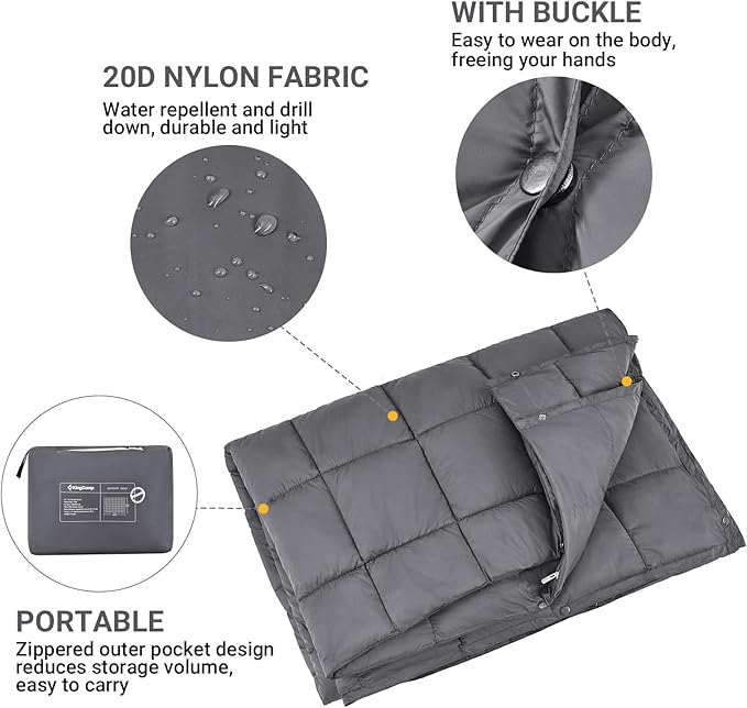 KingCamp Camping Blanket Lightweight, Multifunctional Warm Puffy Outdoor Blanket with Snap Button, Water Repellent, Packable, for Travel, Airplane, Hiking, Picnic