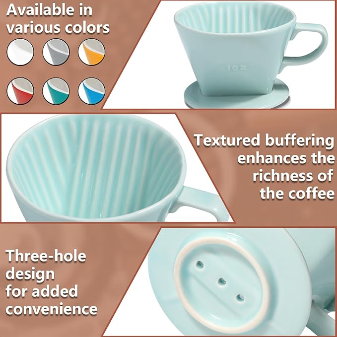 Pour Over Ceramic - Coffee Dripper Ceramic Coffee Maker with 3 Holes Flat Bottom, Porcelain Slow Filter Cone for Travel, Camping, Office, Home, Coffee Maker Brewโฆ
