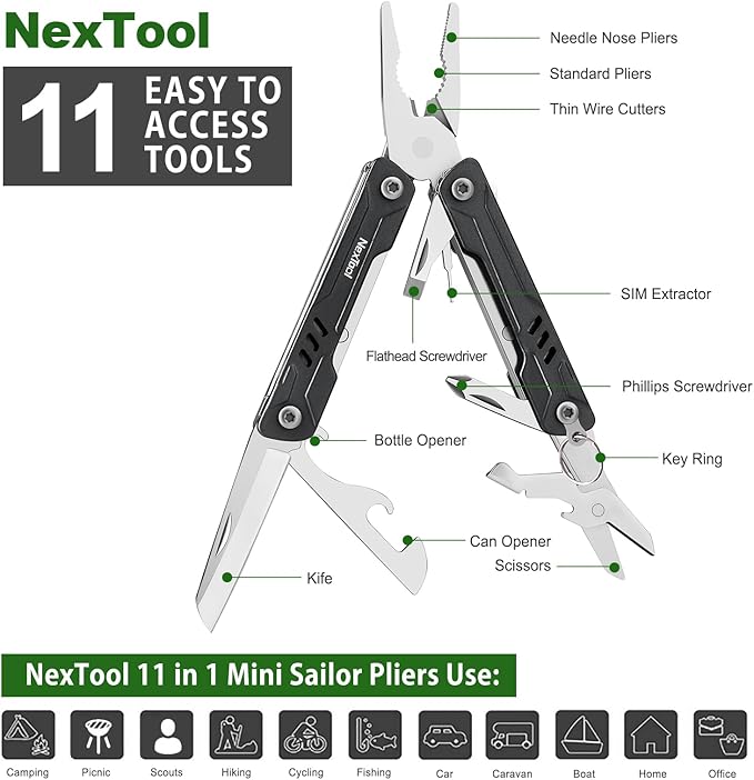 NexTool Mini Sailor, Keychain Multitool with EDC Pliers, Pocket Knife and Screwdriver, Mini Multitool,Small Multitool,Pocket Tool for EDC,Fishing,Camping,Father's Day Gifts from Daughter(Black Pliers)
