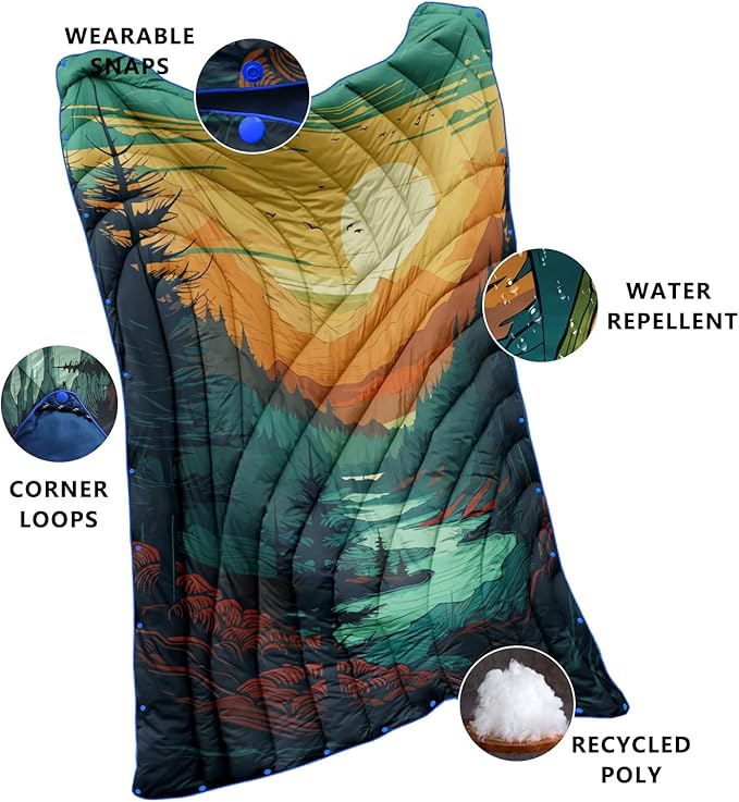 Camping Blanket,Lightweight Down Alternative Puffy Printed Camping Blanket Packable Outdoor Blanket for Camping,Traveling, Stadium, Hiking, Picnics