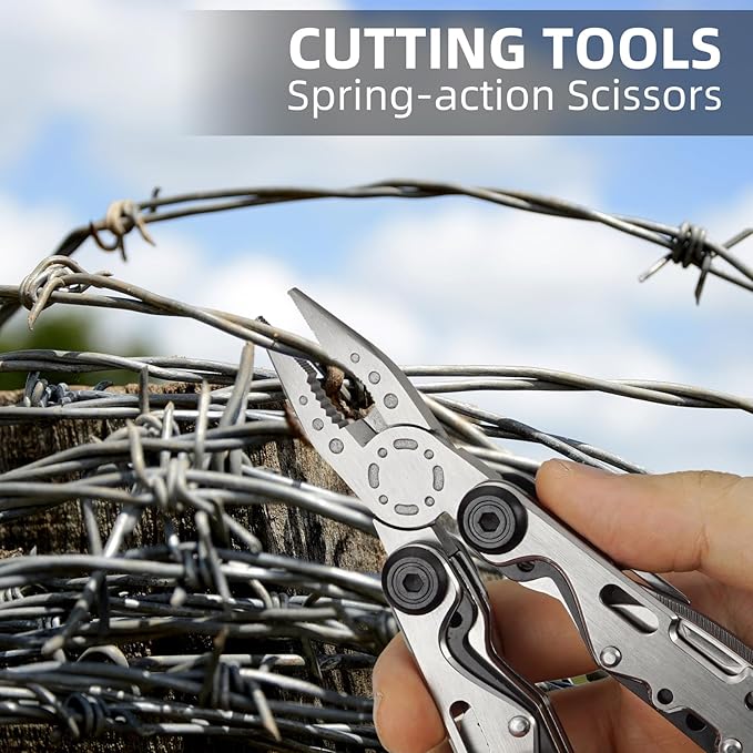 Multitool,13-in-1 Multitools Pliers with Nylon Sheath,Professional Stainless Steel Multi-Tool for Outdoor,Survival,Camping,Hiking,Simple Repair(13 in 1-Natural)