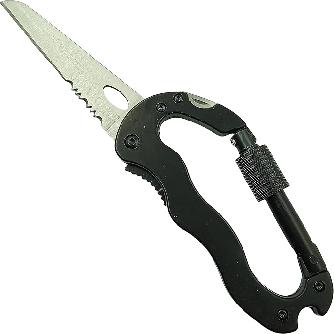 Multitool Carabiner with Folding Knife, EDC Keychain Carabiner Built in Pocket Knives and Screwdriver, Survival Gear for Outdoor Camping Hiking