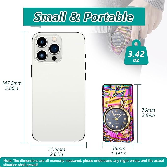 Plasma Lighters Electric Lighters Rechargeable Flameless Windproof Arc Lighter with Clock dial Vintage Cool Lighters for Candles, Incense, Outdoor, Camping (Color
